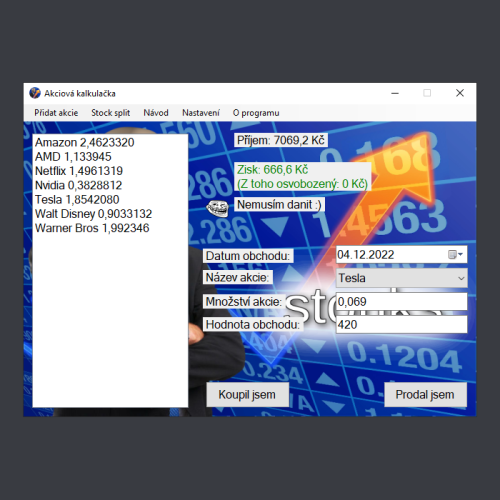 Ukázka Akciové kalkulačky - web